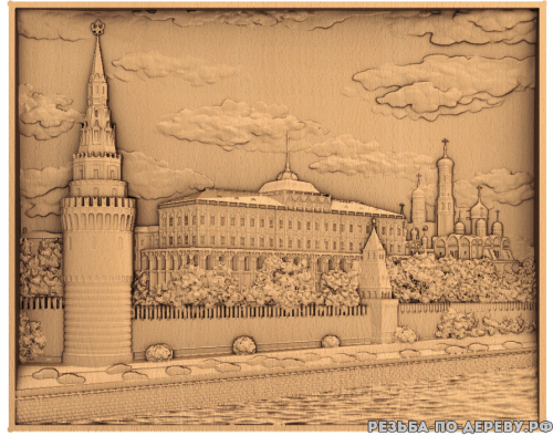 Резное панно Кремлевская набережная  из дерева